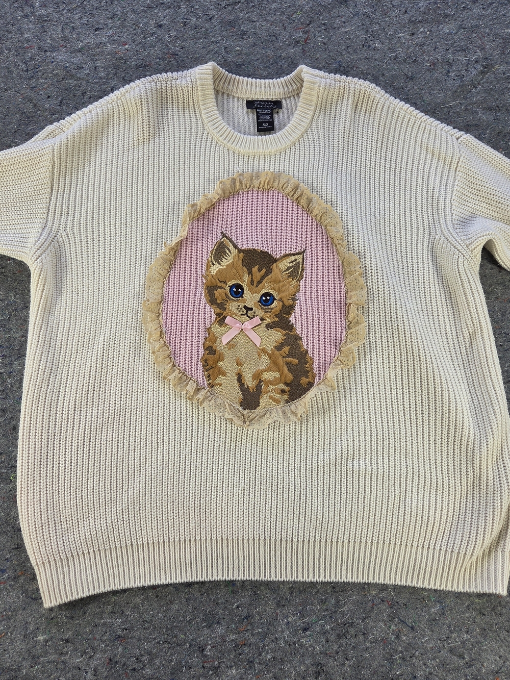 Sweet Society Hot Topic Kitten Portrait Sweater Women’s M Cream Coquette Cat
